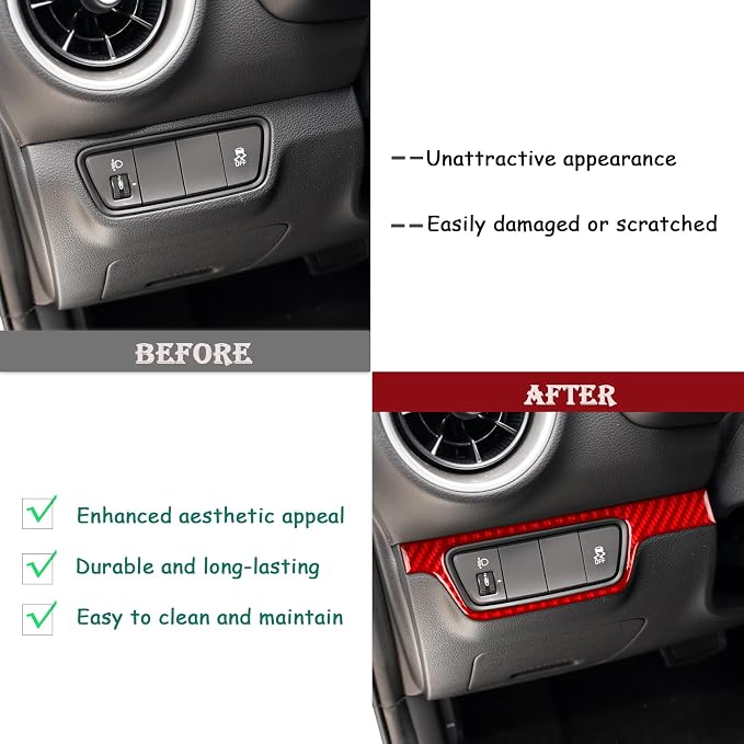 Red Real Carbon Fiber Trim for KIA Forte K3 Accessories | for 2019 2020 2021 2022 2023 2024 Headlight Switch Button Panel Frame Sticker Interior Thick Overlay Decal