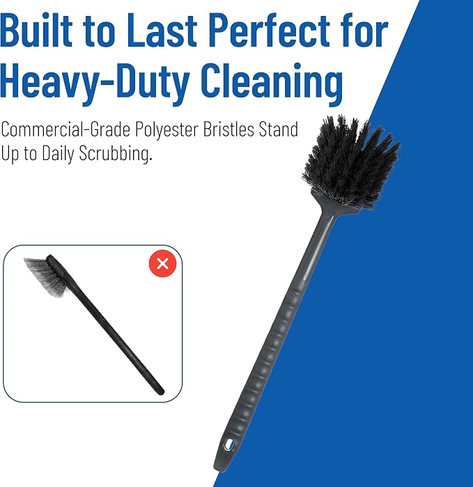 SPARTA 20" Floater Scrub Brush with Long Handle, Oil-Resistant Polyester Bristles, Multiple Trim Angles, Foam-Injected Polymer Block, Commercial Cleaning Tool, Black