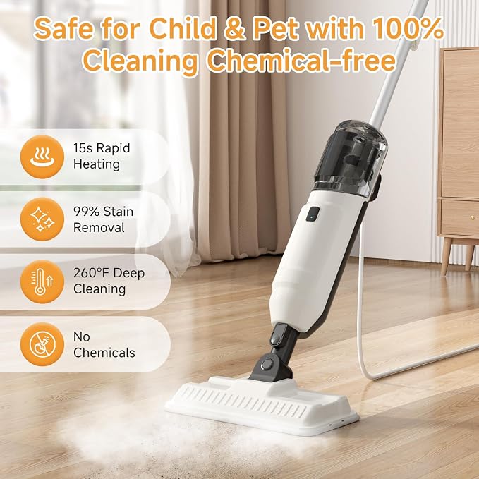 Steam Mop for Floor Cleaning, Multi-Purpose Steam Cleaner with Handheld Steamer & Accessories, Deep Cleaning Floor Steamer for Hardwood and Tile, Pet-Friendly Steam Mop for Home