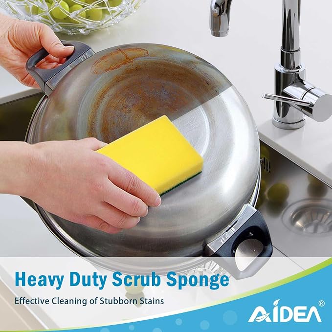 AIDEA Sponges Kitchen, 50-PK Heavy Duty Dish Sponge Kitchen, Scrub Sponges | Dish Sponges Stink-Free, Cleaning Dish Scrubber Sponges for Home & Restaurant, Bathroom, Bulk Sponges Best for Pots/ Pans