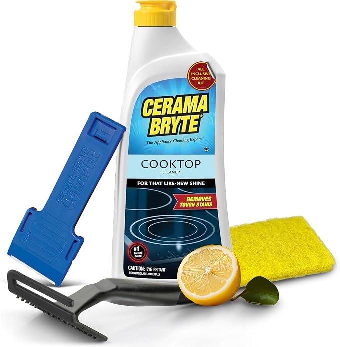 Cerama Bryte Cooktop Cleaning Kit, 18 oz Bottle, Scraper, Tool & Pad