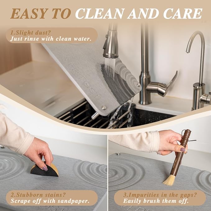 VERIFOST 2pcs Large Stone Drying Mat for Kitchen Counter, Quick Drying Matt Kitchen Counter, Large Drying Stone for Kitchen Counter, Diatomaceous Earth Dish Drying Mat, Moonlight Gray