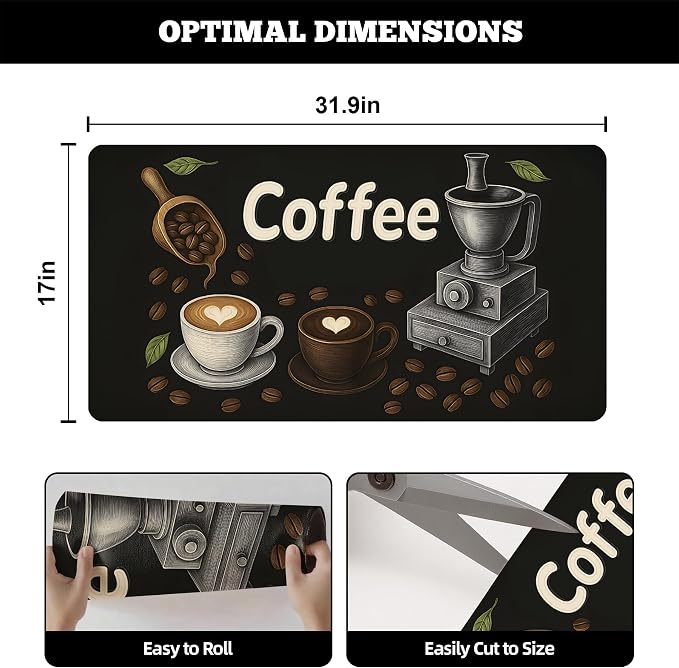 Dish Drying Mat Large Coffee Mat Absorbent Drying Mat for Kitchen Counter Coffee Bar Accessories 32"x 17", Coffee Grinder