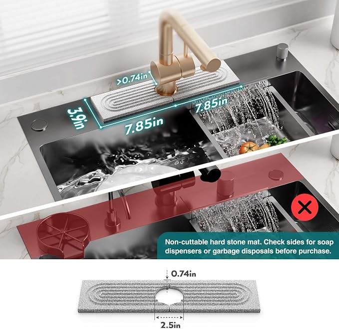 Stone Faucet Mat for Kitchen Sink, Food-Grade Diatomite Stone Drying Mat for Kitchen Counter, 2026 Upgraded Dishwasher-Safe & Ultra Absorbent, Stone Dish Matt for Bottles Utensils (15.7" x 3.9")