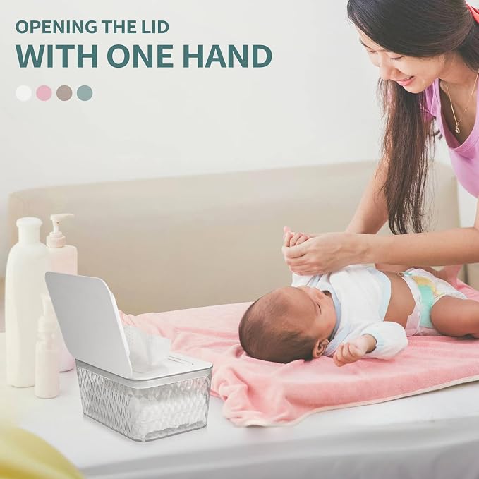 Wipes Dispenser, One-Handed Operation Wipe Holder for Baby & Adult, Seal-Designed Wipes Container for Bathroom Keep Diaper Wipes Fresh (2 Pack White)