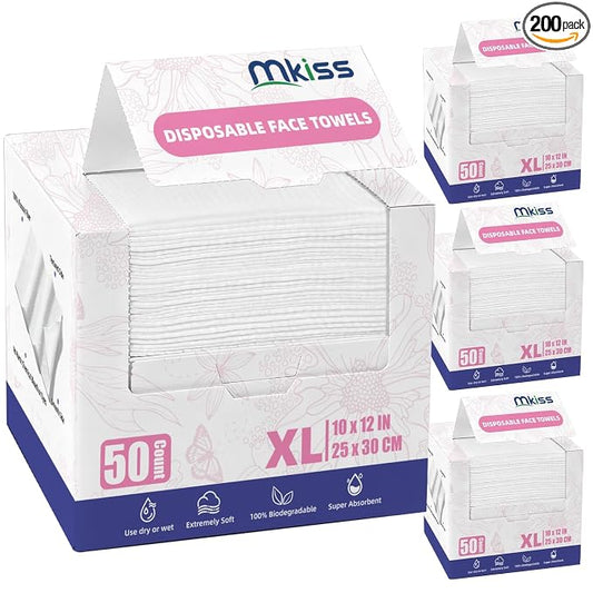 Large Disposable Face Towels 200 Count, 10"×12" Ultra Thick Premium Biodegradable Facial Towels, Makeup Remover Dry Wipes, Soft Face Towelettes for Sensitive Skin, Skincare and Women Cleaning