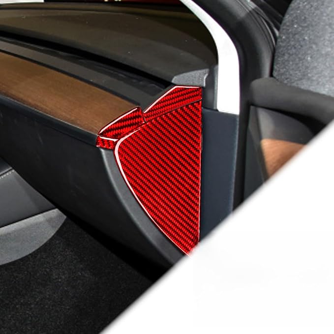 Red Real Carbon Fiber Trim for Tesla Accessories | for Model 3 2017-2022 / Model Y 2020-2024 Door Sides Front Slot Sticker Interior Thick Overlay Decal