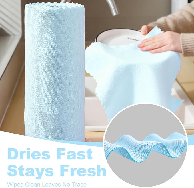 Jessy Home 2 Roll Reusable Paper Towels,100 Sheets Tear Away Microfiber Cleaning Cloth, Lint Free Cleaning Rags for Kitchen, Dishcloth,Household Cleaning Supplies