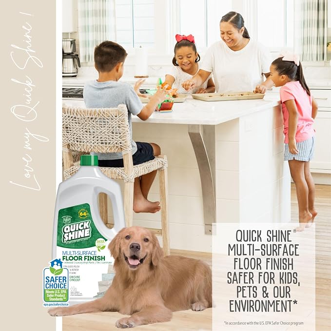 Quick Shine Multi Surface Floor Finish 64oz | Cleaner & Polish to use on Hardwood, Laminate, Luxury Vinyl Plank LVT, Tile & Stone | Safer Choice w/Clean Shine Technology | Shine-Protect-Refresh