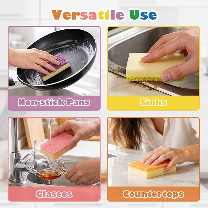 UNIMADE Scrub Sponge, Temperature Responsive Dual-Sided Cleaning Sponges, Non-Scratch Dish Sponge for Kitchen, Soft in Warm Water & Firm in Cold, 6 Pack
