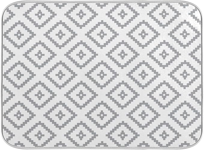 Super Absorbent Dish Drying Mat, Microfiber Fast-Drying Dish Mat, 16" x 18, Kitchen Dish Drying Pad, White Moroccan Rhombus Plaid