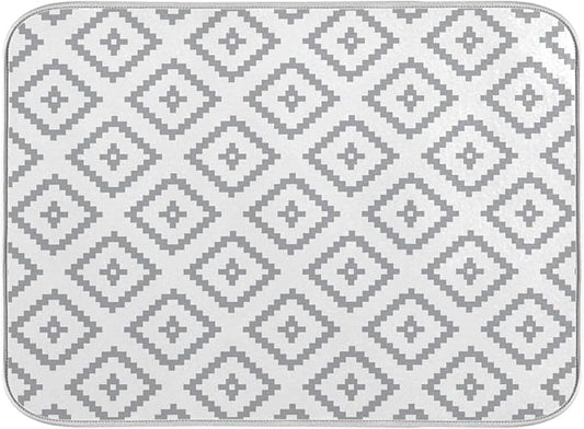 Super Absorbent Dish Drying Mat, Microfiber Fast-Drying Dish Mat, 16" x 18, Kitchen Dish Drying Pad, White Moroccan Rhombus Plaid