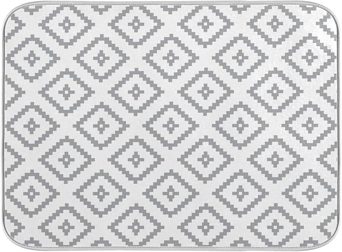 Super Absorbent Dish Drying Mat, Microfiber Fast-Drying Dish Mat, 24" x 18, Kitchen Dish Drying Pad, White Moroccan Rhombus Plaid