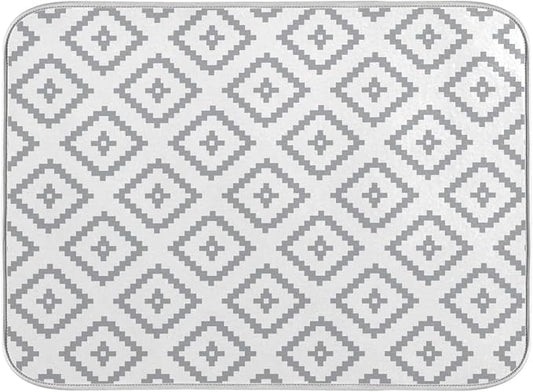 Super Absorbent Dish Drying Mat, Microfiber Fast-Drying Dish Mat, 24" x 18, Kitchen Dish Drying Pad, White Moroccan Rhombus Plaid