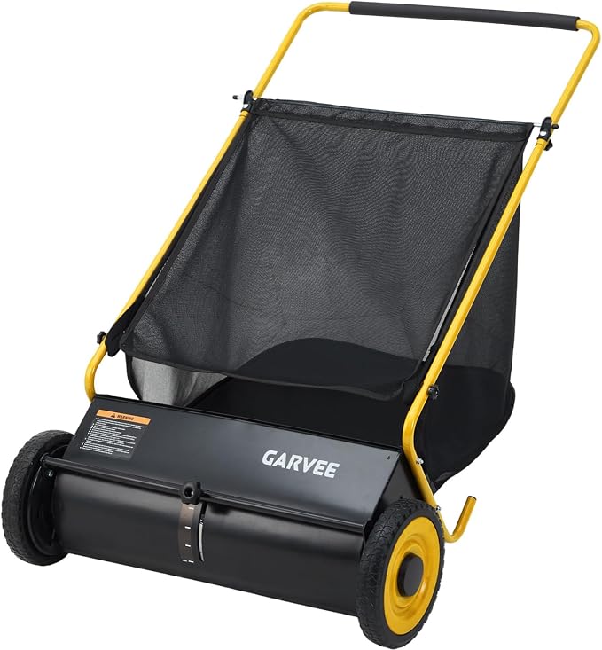 Garvee Push Lawn Sweeper, 26 in Leaf & Grass Collector with 7 cu. ft. Hopper Bag, Heavy Duty Yard Sweeper with Clear Dust Cover & Large Collection Bag for Lawn Yard Cleanup