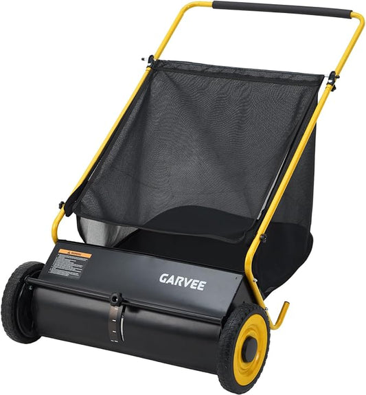 Garvee Push Lawn Sweeper, 26 in Leaf & Grass Collector with 7 cu. ft. Hopper Bag, Heavy Duty Yard Sweeper with Clear Dust Cover & Large Collection Bag for Lawn Yard Cleanup