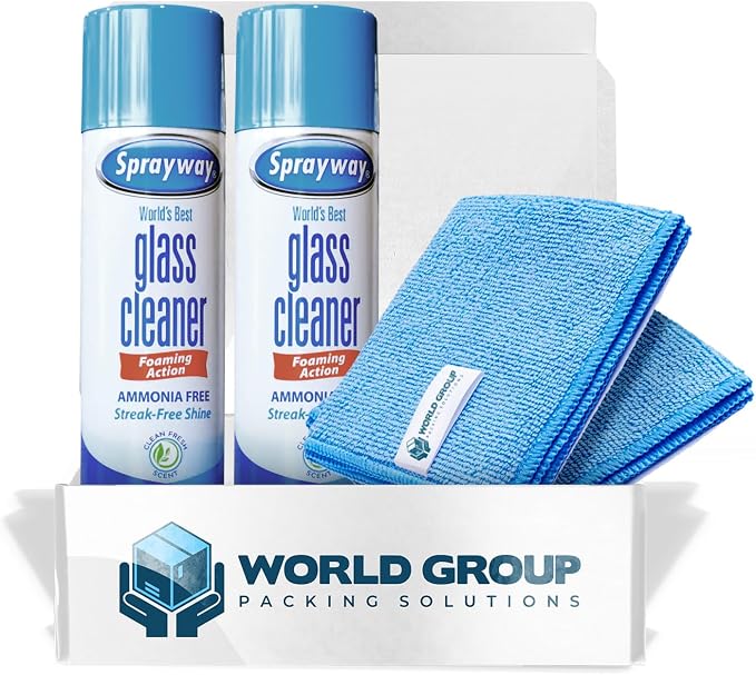 Glass Cleaner Foam, Foaming Action & Spray, 19oz - 2 Pack - Clean Fresh Scent - Bundled With 2 Microfiber Rags