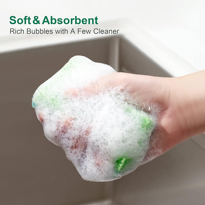 JOYMOOP Clean Sponges,Dual-Sided Non-Scratch Soft Scrub Dish Sponge, Safe for Non-Stick Cookware, Kitchen and Household Cleaning, Pack of 6 Scrubbing Sponges