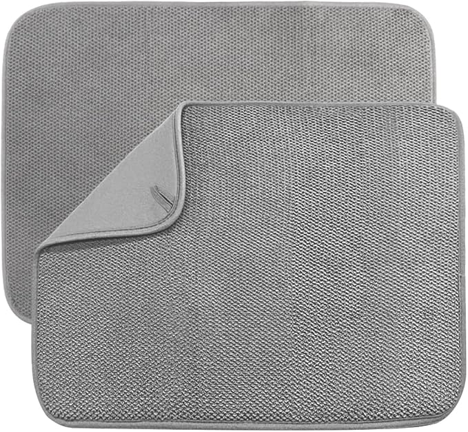2 Pack Microfiber Dish Drying Mat,Absorbent Dish Drainer Kitchen Counter,Super Absorbent Dish Drying Pads 20×15 Inch Grey