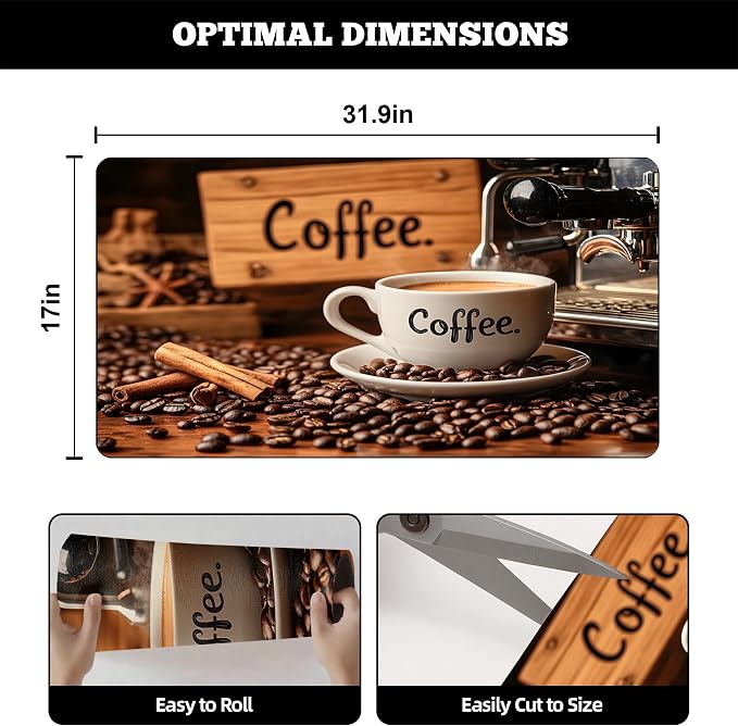 Dish Drying Mat Large Coffee Mat Absorbent Drying Mat for Kitchen Counter Coffee Bar Accessories 32"x 17", Coffee and Beans 2