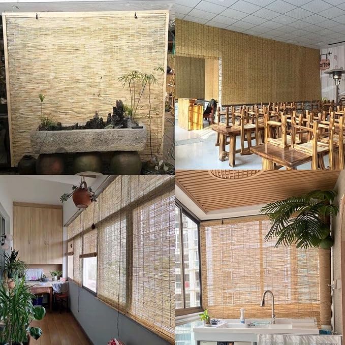 Patio Bamboo Shades Roller Window Shades, Bamboo Blinds for Outdoor Cordless, Light Filtering Reed Curtain, Roman Shade Privacy Screen with Lifter 18/23/32/48/53/59/64/72in Width ( Size : 59" W x 48"
