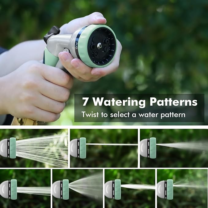 RESTMO Garden Hose Nozzle, Heavy Duty Metal Water Hose Nozzle with 7 Adjustable Spray Patterns, High Pressure Hand Sprayer with Flow Control, Best for Watering Plant & Lawn, Washing Car & Pet, Cyan
