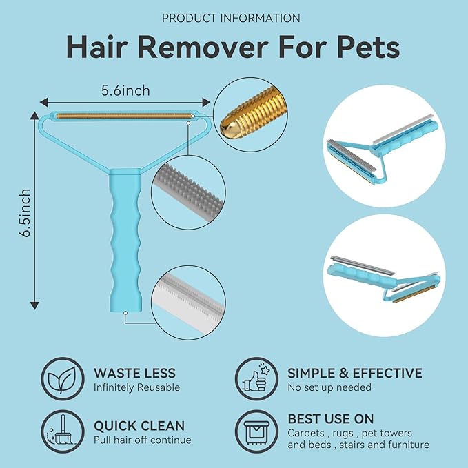 Pet Hair Remover, Dog Cat Carpet Rake, Lint Remover Shaver for Sofas-2pack | Wool Hand Pet Hair Removal Tool, Cleans Carpets Car Cushions Pet Beds Furniture, Works on All Fabric & Rug