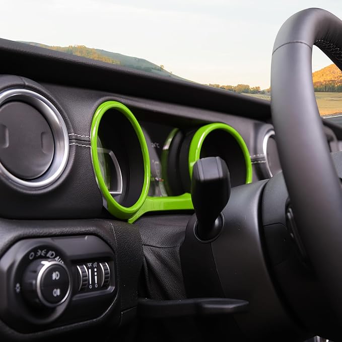RT-TCZ for Jeep JL Dashboard Instrument Panel Gauges Trim Ring Cover for Jeep Wrangler JL JLU Gladiator JT 2018-2023 Green Interior Accessories 3pcs