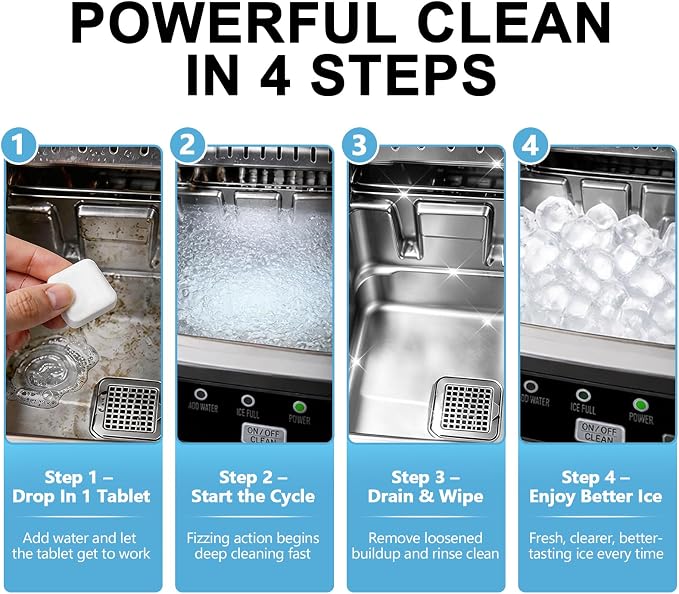 blue fresh Ice Machine Cleaner Tablets for Countertop, Portable & Commercial Ice Makers, 28 Pack Nickel Safe Descaler, Removes Scale and Buildup, Compatible with Opal, GE Profile, Frigidaire