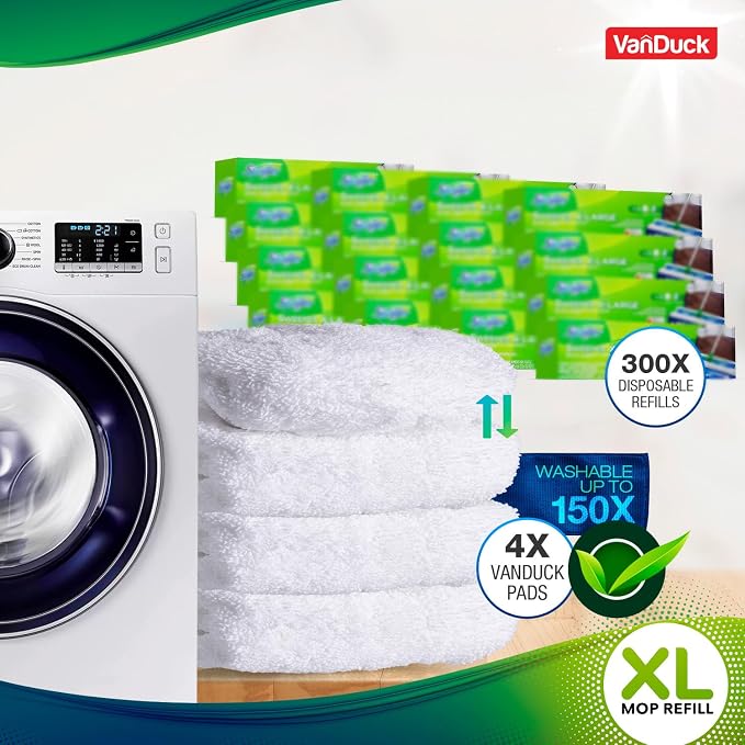 VanDuck Reusable Cotton Mop Pads Compatible with Swiffer Sweeper XL, 4 Pack | Mop not included, extra large covers, cotton replacement refills, wet & dry mopping pads