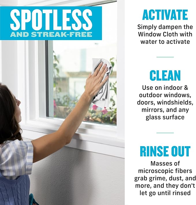 E-Cloth Window and Glass Cleaner Kit, Just Add Water - 2 Kits | Chemical-Free Cleaning - Reusable & Machine Washable Towel, Versatile Use for Mirrors, Cars, & Lenses, Alaskan Blue