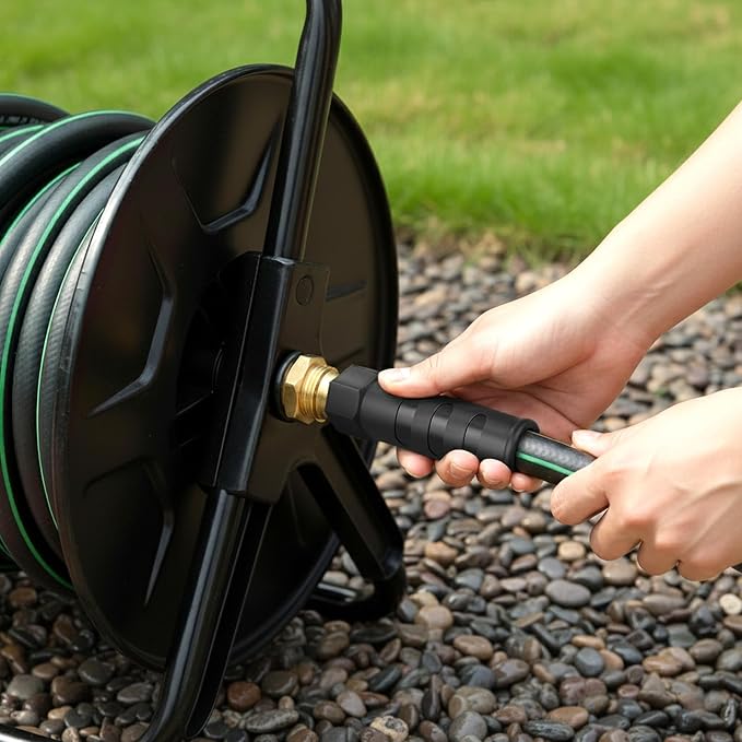 Garden Hose 25 ft x 5/8" with Nozzle, Water Hose Heavy Duty Flexible, Lightweight Kink-less Hybrid Hose with Swivel Handle, Male to Female Fittings