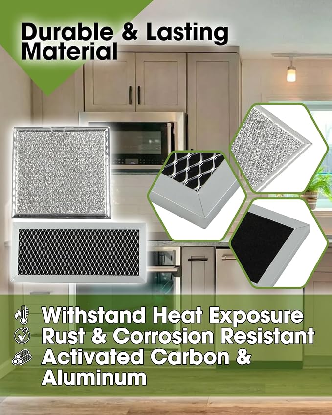 4 Pcs Microwave Oven Charcoal & Grease Filter Fit for Samsung ME19R7041FS ME19R7041FS/AA ME19R7041FT ME19R7041FT/AA ME19R7041FB ME19R7041FB/AA, Activated Carbon Filter Easy Snap-in Installation