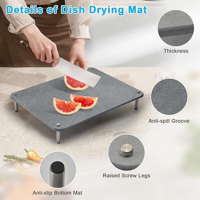 3Pcs Nesting Stone Drying Mat for Kitchen Counter, Quick Drying Stone Dish Drying Mat with Non-Slip Feet, Super Absorbent Heat Resistant Diatomaceous Earth Dish Drying Mat for Dishes, Bottles-Curve