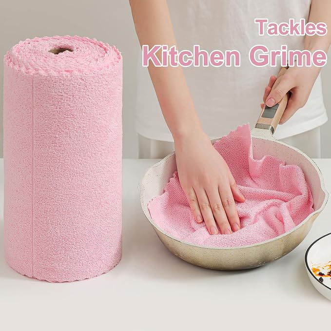 Jessy Home 80 Pack Reusable Paper Towels Pink Microfiber Cleaning Cloth Roll 12"x12" Microfiber Towels, Tear Away Cloth for Cars,Wash Cloths,Lint Free Rags for House,Kitchen,Window,Cleaning Supplies