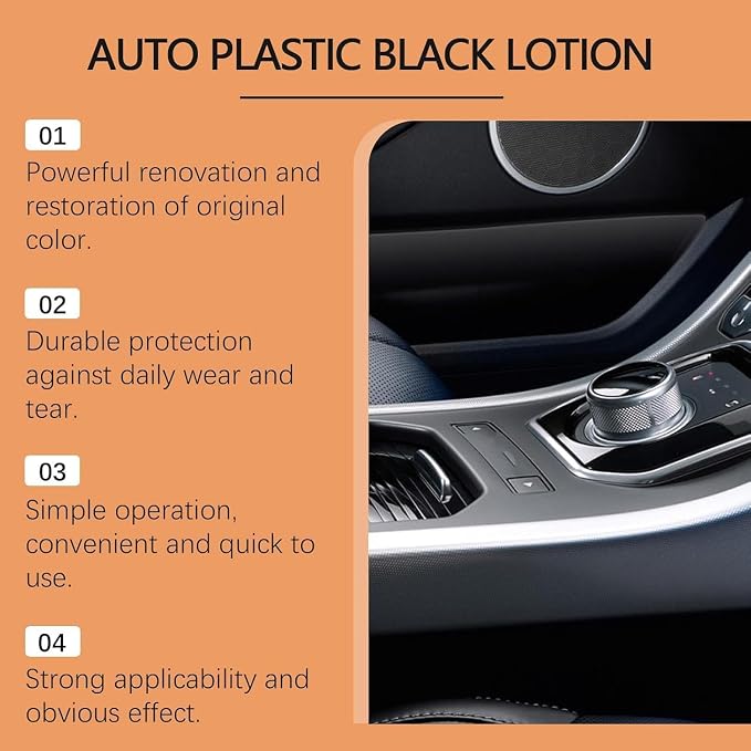 Auto Plastic Black Lotion, Plastic Care for Car Interior, Car Plastic Restorer Black, Long-Lasting Shine & Protection, Easy to Clean, For Seats, Wheels (1Pcs)