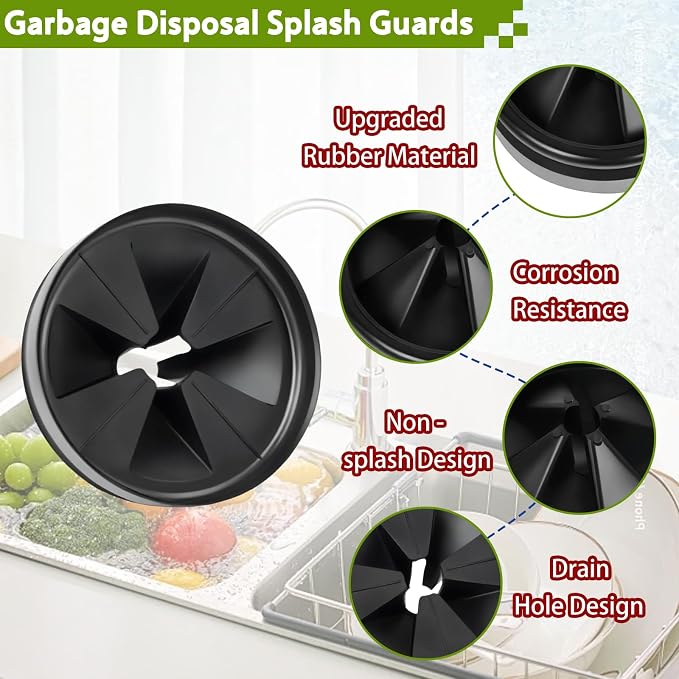 4-Pack 3-3/8in Garbage Disposal Splash Guard Compatible with InSinkErator | QCB-AM Replacement for InSinkErator Evolution & for Moen, Noise Reduction, Leakproof, Durable
