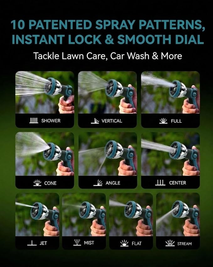 Garden Hose Nozzle & Nickel Plated Solid Brass Hose Splitter Combo, Heavy Duty Metal Water Sprayer & 2 Way Y Splitter, Leak-Proof Thumb Control Nozzle for Watering, Car Washing & Pet Shower