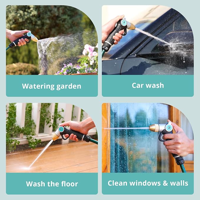 QUOBAS Garden Hose Nozzle Sprayer, Heavy Duty Metal Water Garden Nozzle | Brass Nozzle with Thumb Control, 3 Watering Patterns, Jet Hose Sprayer for Car Wash, Driveway, Patio Cleaning & Garden