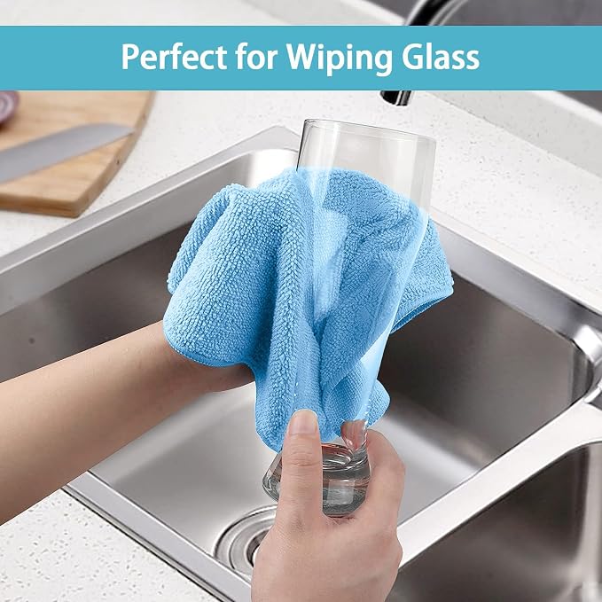HOMEXCEL 8PK Microfiber Cleaning Cloth, Cleaning Rags for Home, 11.5x11.5in | Reusable, Lint Free, Scratch-Free and Highly Absorbent Towels for Kitchen, Window and Glass, Cars, Blue