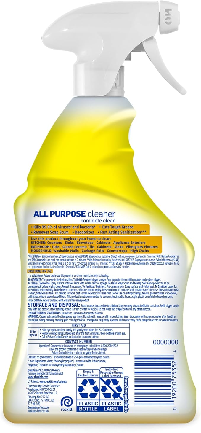 Lysol All Purpose Cleaner Spray, Multi-Purpose Disinfecting Spray, Kitchen & Bathroom Cleaner, Lemon Breeze (pack of 2) + Mango & Hibiscus (pack of 1)