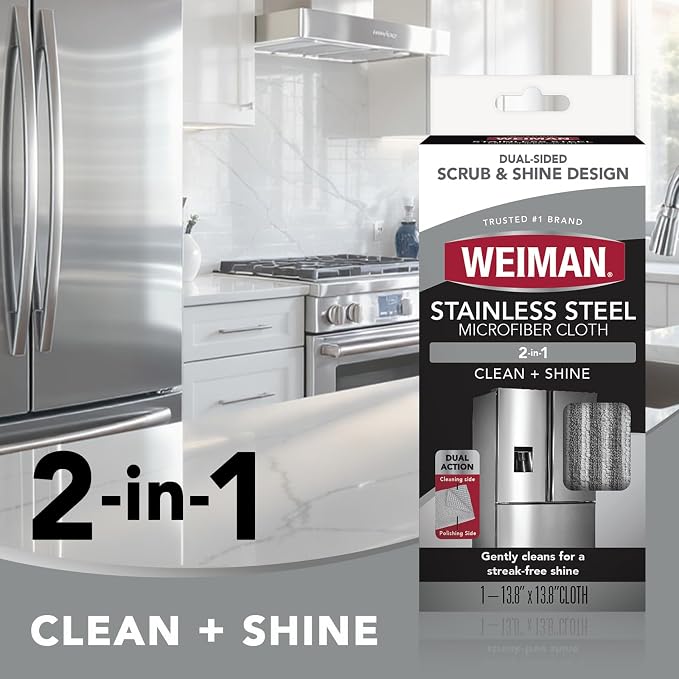 Weiman Microfiber Cloth for Stainless Steel - Safely Traps and Removes Dirt, Oil and Grime to Protect From Scratches 1.40" x 3.56"