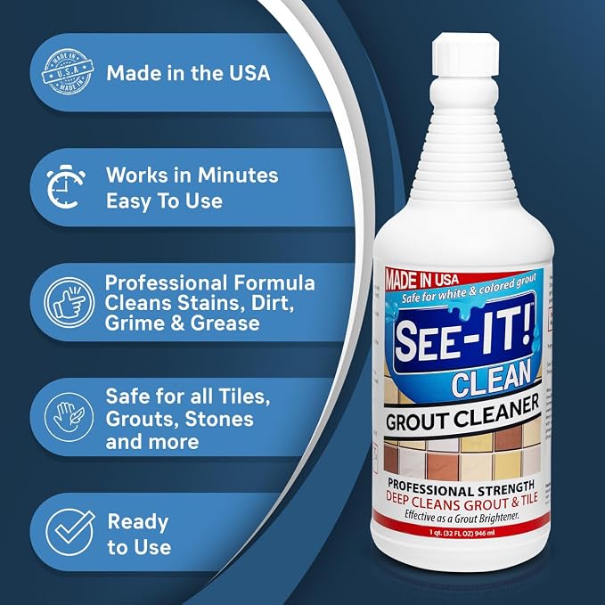 SEE-IT! Grout & Tile Deep Cleaner Brightener & Heavy-Duty Stain Remover Acid-Free Safe for Ceramic, Porcelain, Marble, Stone - 32 fl. oz.