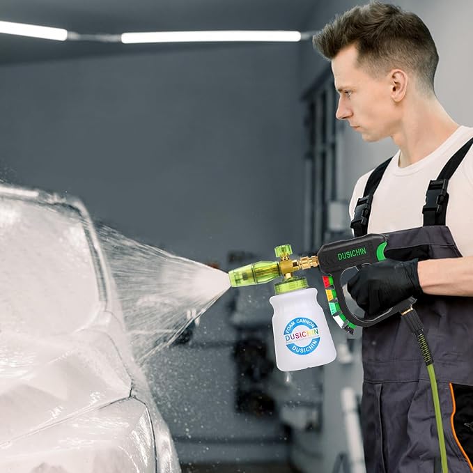 Pressure Washer Gun with Foam Cannon,4000 PSI Car Wash Kit Snow Foam Lance Sprayer with 1/4" Quick Connector and 5 Nozzle Tips,1L Bottle DUS2702
