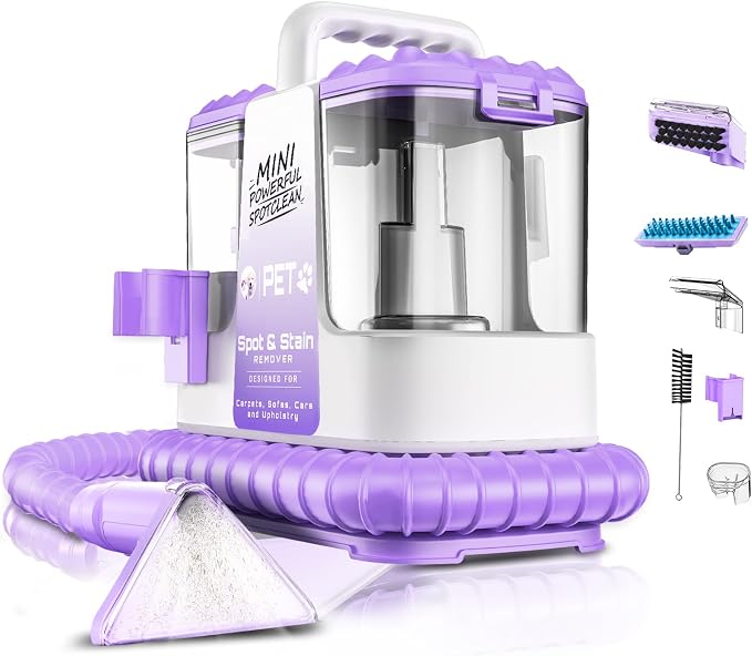 Portable Carpet & Upholstery Cleaner Machine for Pets, Deep Stain Remover with Powerful Suction, Spot Cleaner for Couch, Sofa, Rug, Car Interior & Pet Messes, Dual Tank Portable Carpet Cleaner
