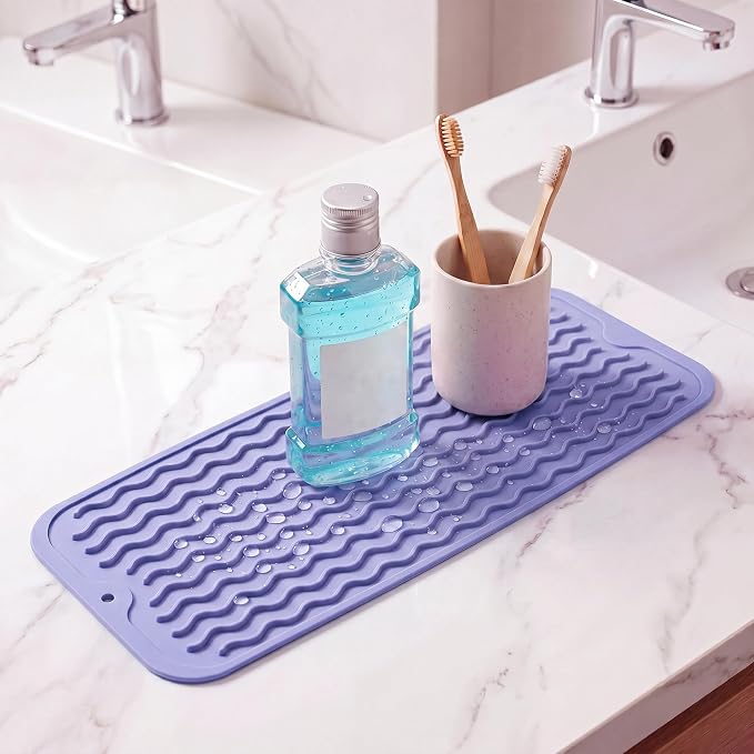 MicoYang Silicone Dish Drying Mat for Multiple Usage,Easy clean,Eco-friendly,Heat-resistant Silicone Mat for Kitchen Counter,Sink,Bar,Bottle,or Cup Light Purple M 17 inches x 6 inches