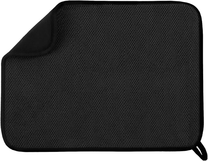 GeeRic Microfiber Dish Drying Mat, Super Absorbent Kitchen Dish Drying Pad, Reversible for Countertop, 12*16 inch Black