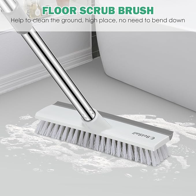 SetSail Floor Scrub Brush with 51-Inch Long Adjustable Handle 2 in 1 Scrape Brush Stiff Bristle Floor Scrubber for Cleaning Shower Bathroom Garage Kitchen Wall Deck Tub Tile | 2 in 1 Scrape Brush Stiff Bristle Floor Scrubber for Cleaning Shower Bathroo...