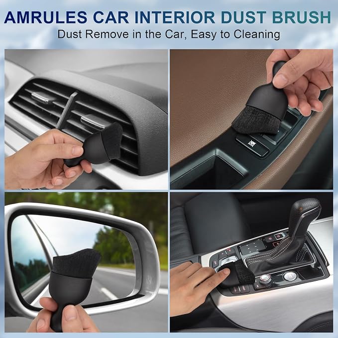 Amrules 2 PCS Car Interior Detailing Brush, Auto Car Dusting Brushes, Soft Bristles Duster Removal Cleaning Tool for Dashboard Interior, Exterior, Skylight, Leather, Dust Brush, Black