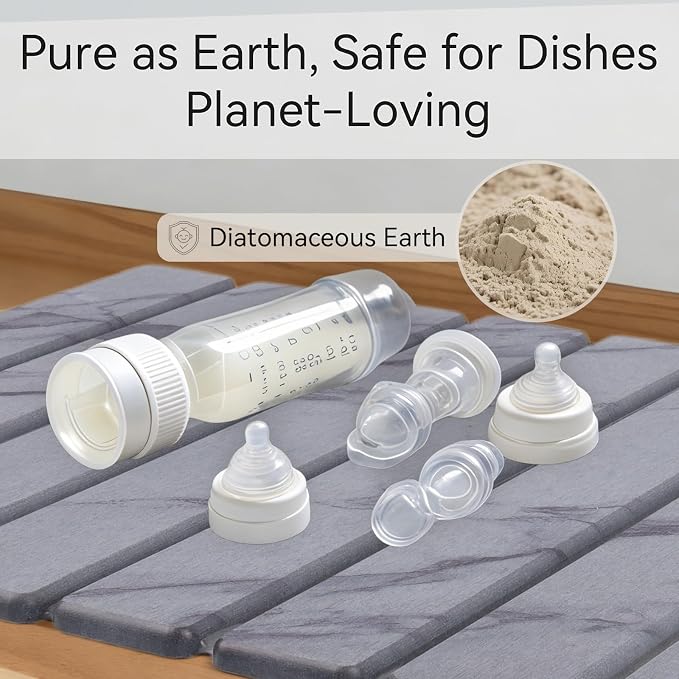Stone Drying Mat for Kitchen Counter, 24"(L)×16"(W), Drying Matt Kitchen Counter, Quick Dry Stone Dishes Mats, Foldable Diatomaceous Earth Mat (Dark Gray)